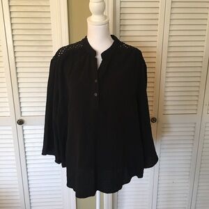 Cynthia Rowley Black Breezy Crepe Cotton Gauzy Flowy Spring Top Size 1X